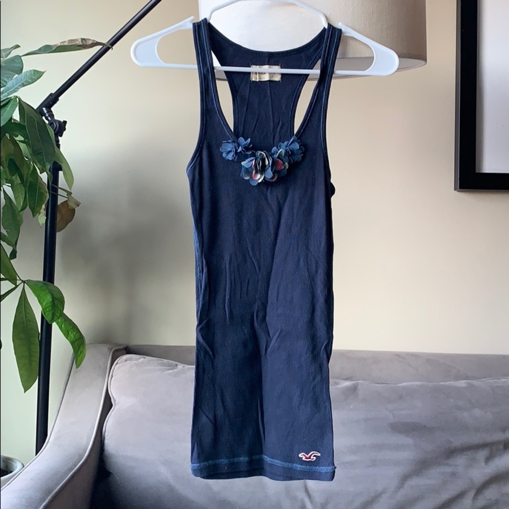 Hollister navy tank with flower detail size S